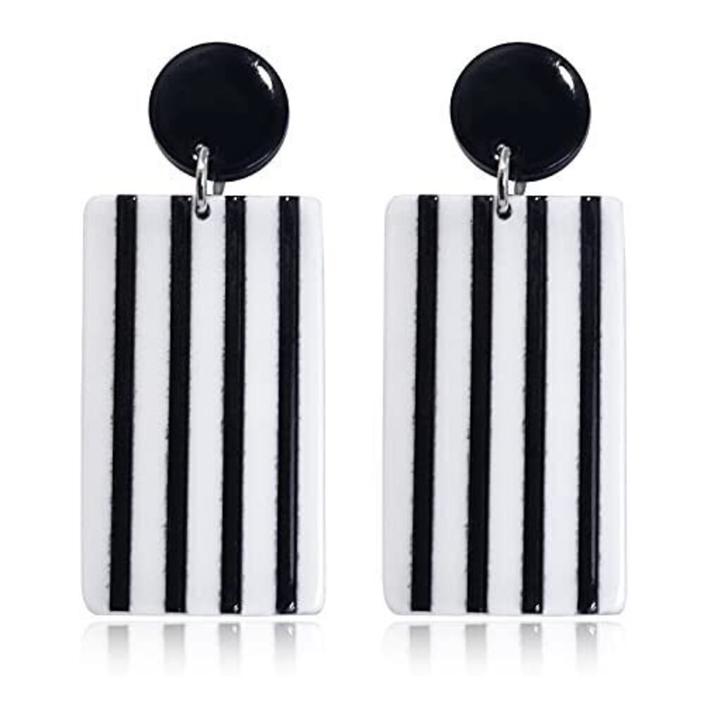 6553 Unique Fashion Elegant 70s 80s Vintage Black White Stripe Long